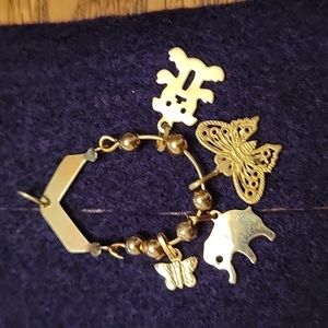 Vintage  14kt gold  charm  holder 6 gold beads 14kt  bear,  elephant 2 butterfly